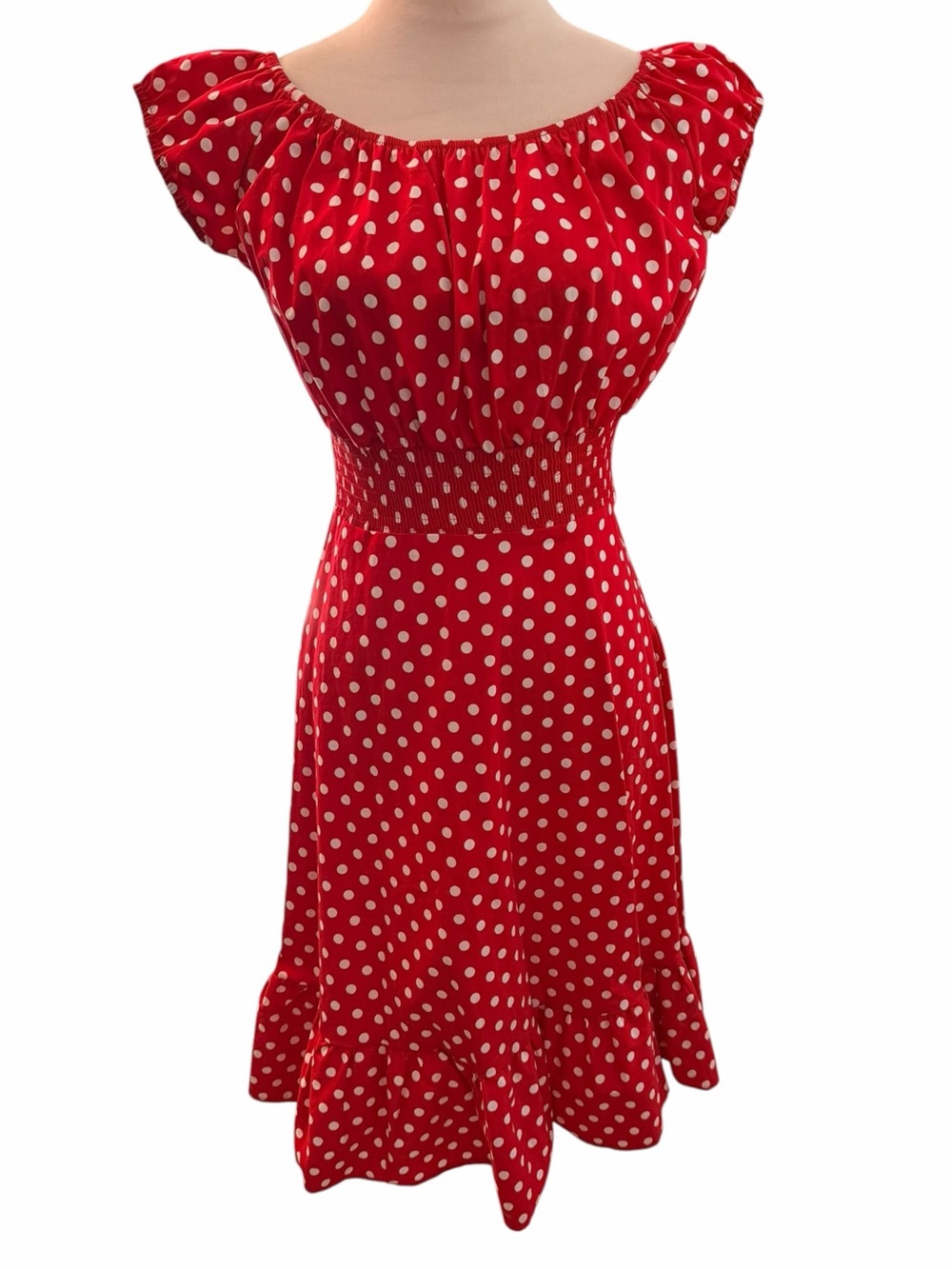 Acevog Medium Dress Red White Polka Dot Side Zip Retro Coquette